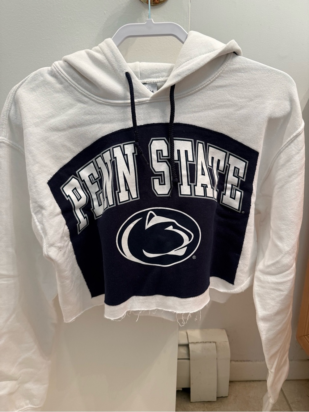Totally Hype Penn State White and Navy Cropped Hoodie Sweatshirt